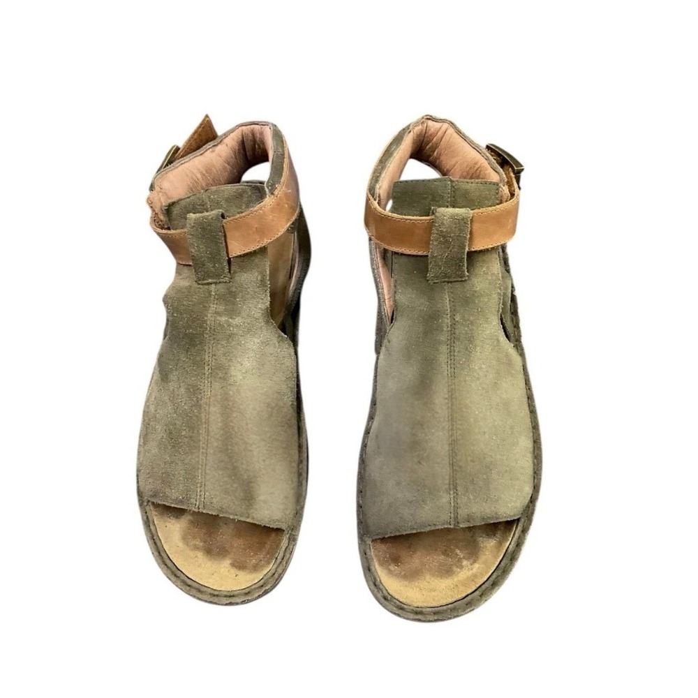 Naot Women Olive Green Suede Ankle Strap Wedge Sandals Size 40 Made in Israel - Picture 2 of 7